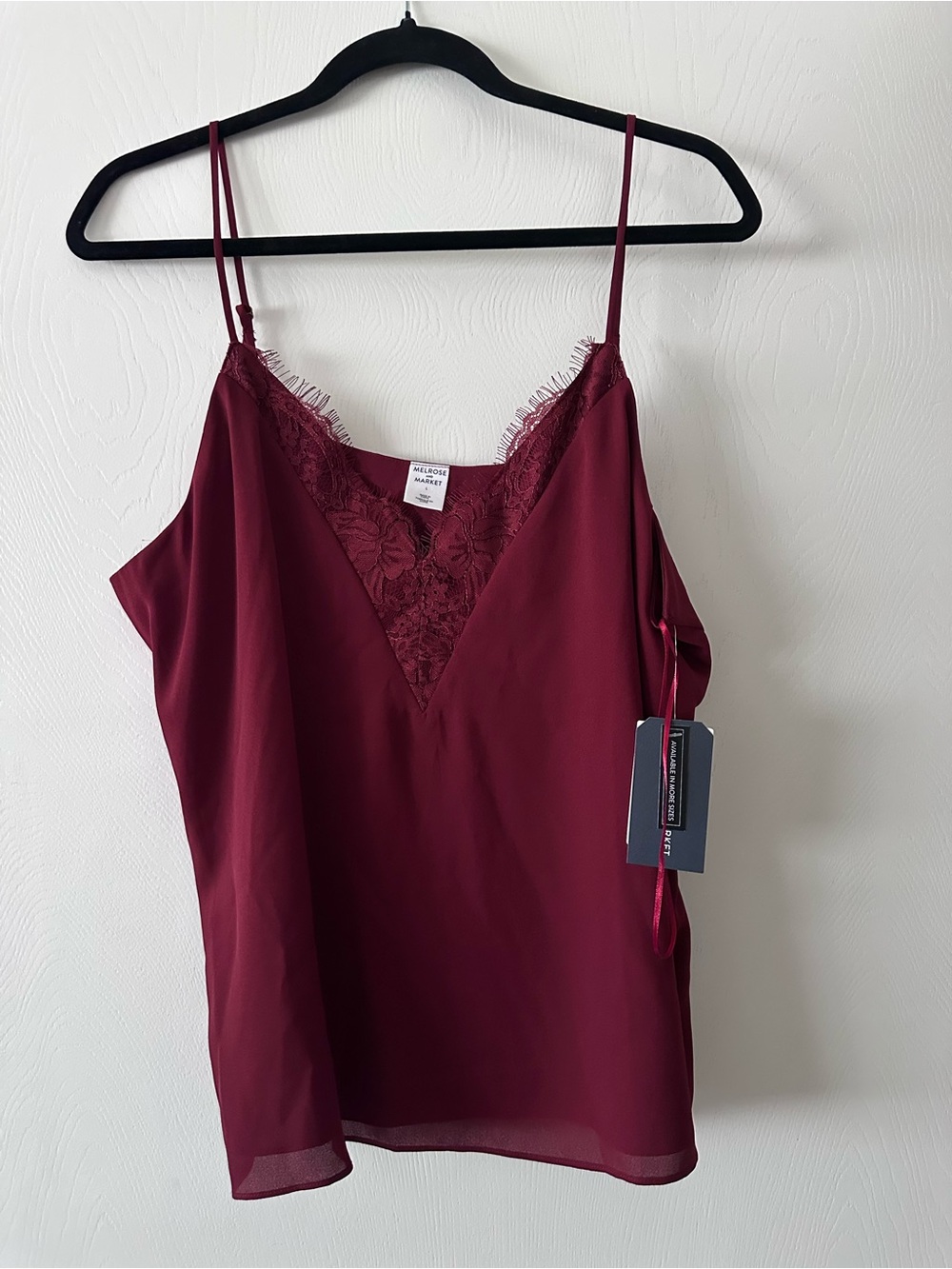 NWT Melrose and Market Burgundy-Red Lace-Trim Camisole Size Large